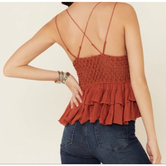 Free People Adella Lace Cami XS NWT Boho Babydoll Top Rust/Winding Road Indie - Picture 2 of 7